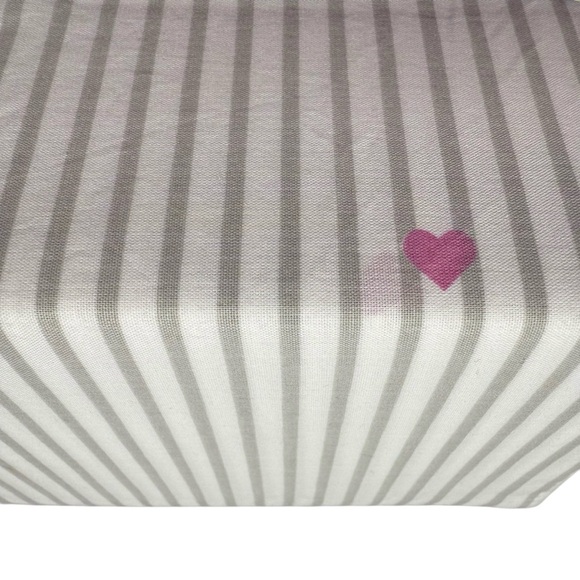 Kate Spade QUEEN Sheet Set WHITE & GRAY stripe pink hearts Cotton Percale NWT - Picture 3 of 7